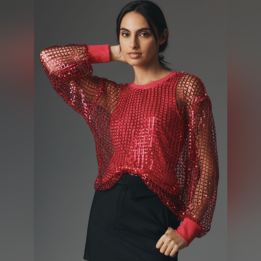 Anthropologie Pilcro fuschia sequin top size XS